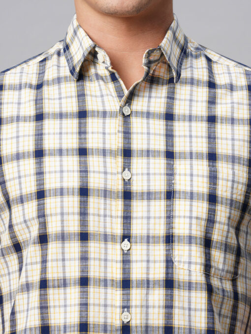 Men's Offwhite Cotton Regular Fit Checked Shirt - Image 6