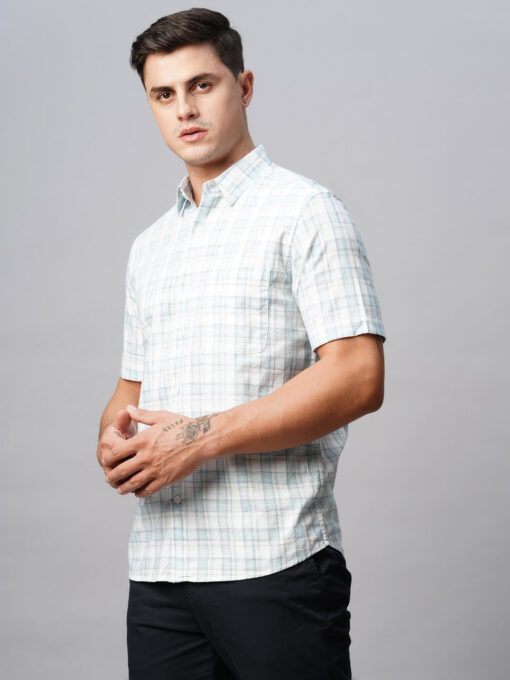 Men's Offwhite Cotton Regular Fit Checked Shirt - Image 3