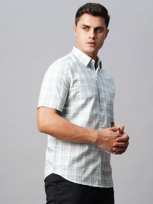 Men's Offwhite Cotton Regular Fit Checked Shirt - Image 4