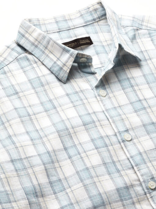 Men's Offwhite Cotton Regular Fit Checked Shirt - Image 8