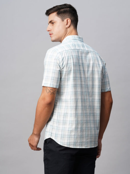 Men's Offwhite Cotton Regular Fit Checked Shirt - Image 5