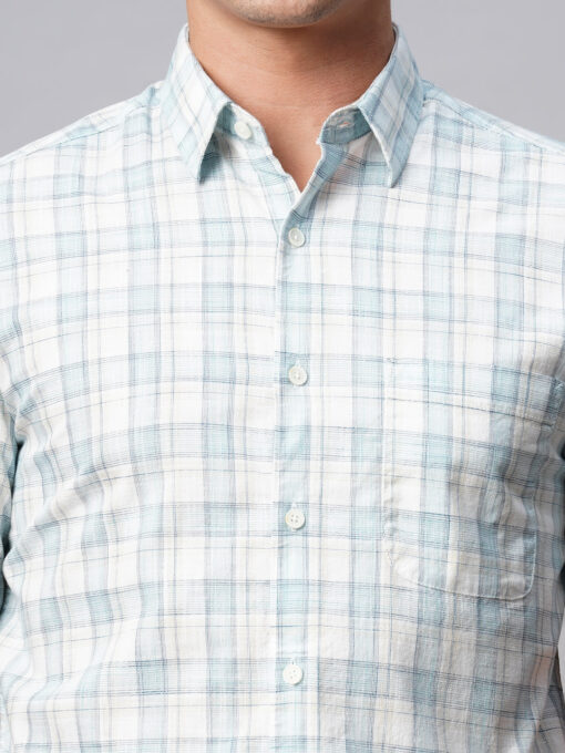 Men's Offwhite Cotton Regular Fit Checked Shirt - Image 6