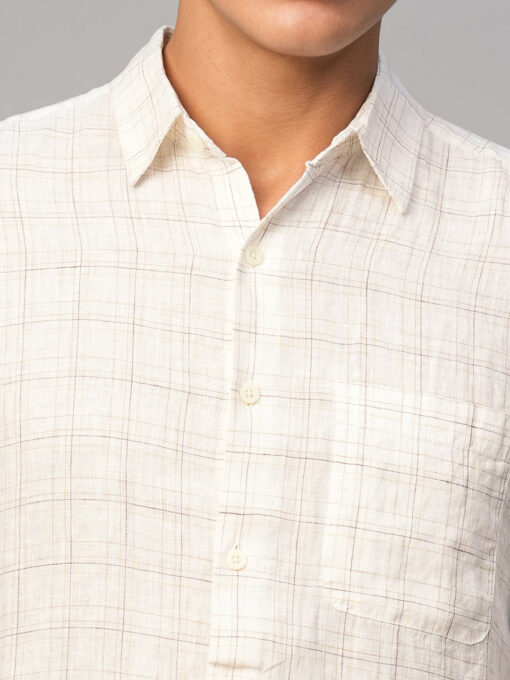 Men's White 100% Linen Regular Fit Checked Shirt - Image 6