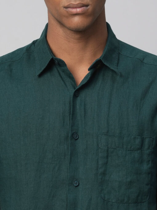 Men's Darkgreen 100% Linen Regular Fit Shirts - Image 6