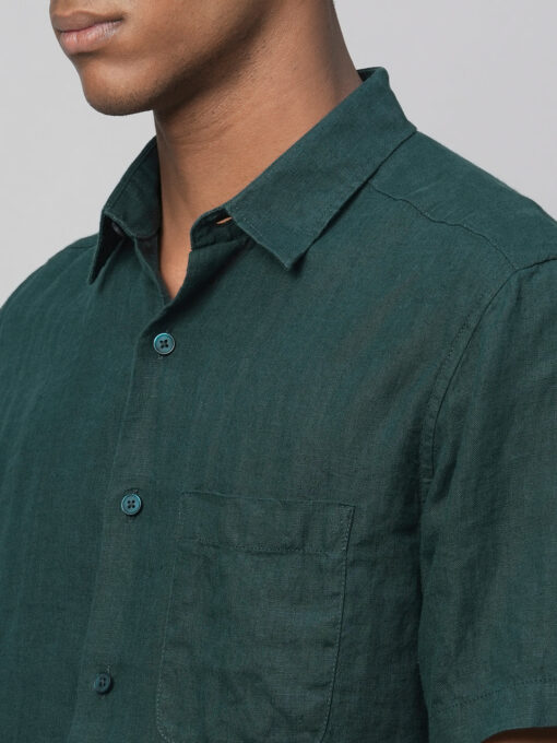 Men's Darkgreen 100% Linen Regular Fit Shirts - Image 7