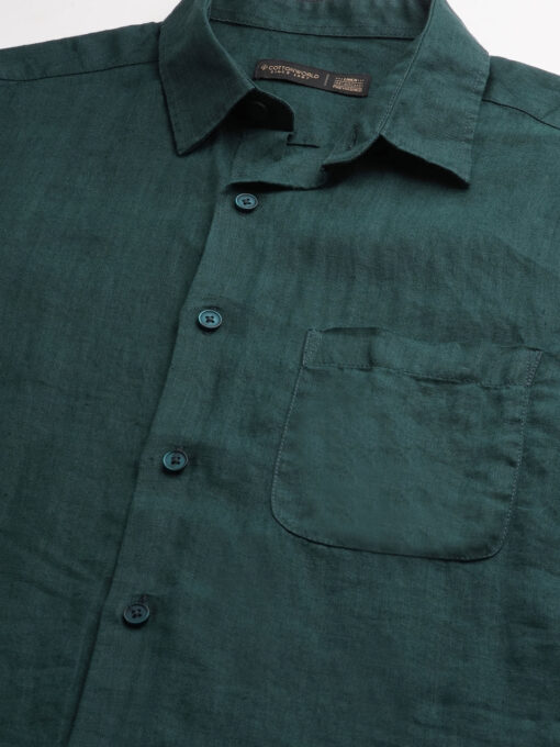 Men's Darkgreen 100% Linen Regular Fit Shirts - Image 8