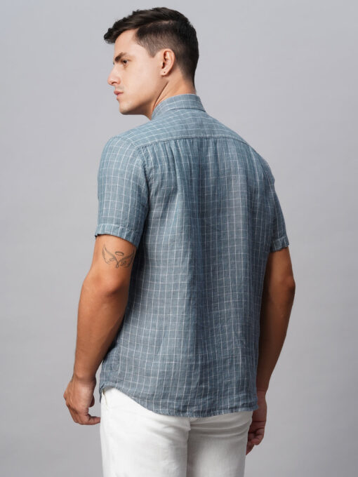 Men's 100% Linen Regular Fit Grey Checked Shirt - Image 5