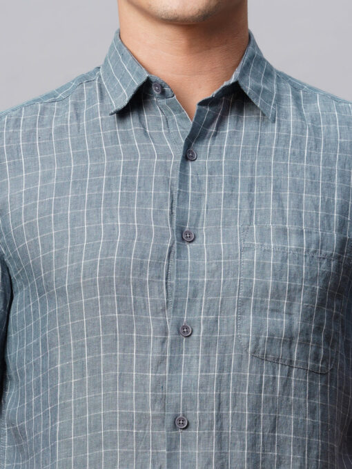 Men's 100% Linen Regular Fit Grey Checked Shirt - Image 6