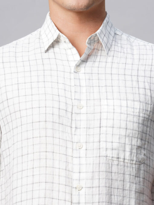 Men's 100% Linen Regular Fit White Checked Shirt - Image 6