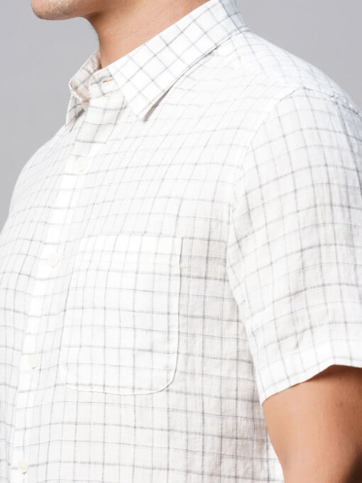 Men's 100% Linen Regular Fit White Checked Shirt - Image 7