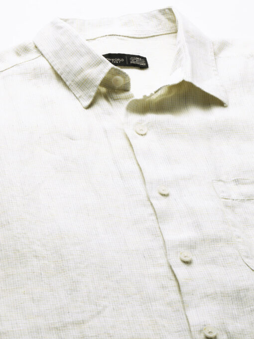 Men's Offwhite 100% Linen Regular Fit Striped Shirt - Image 8