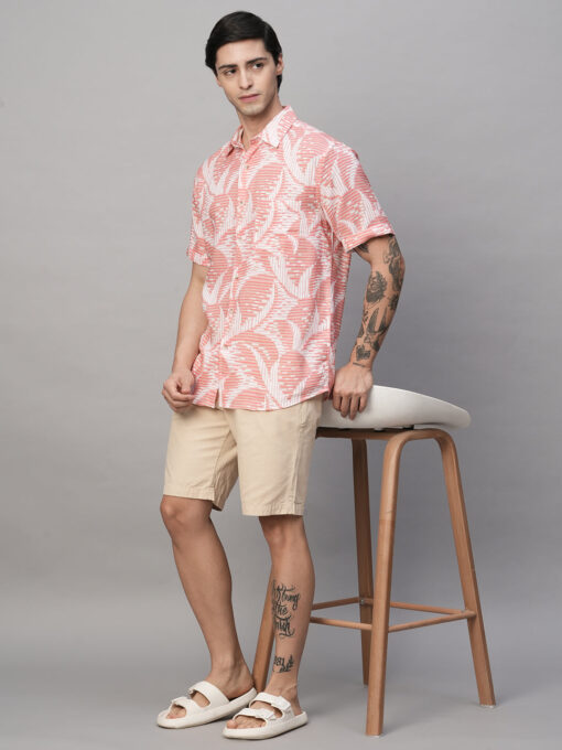 Men's Pink Lyocell Linen Regular Fit Printed Shirt - Image 3