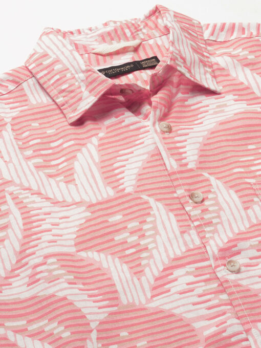 Men's Pink Lyocell Linen Regular Fit Printed Shirt - Image 4