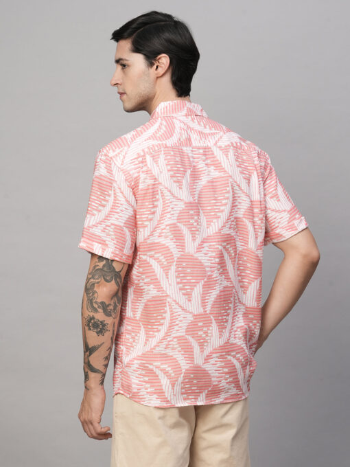 Men's Pink Lyocell Linen Regular Fit Printed Shirt - Image 5