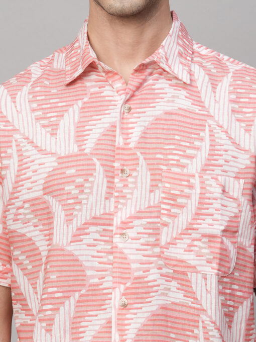 Men's Pink Lyocell Linen Regular Fit Printed Shirt - Image 6