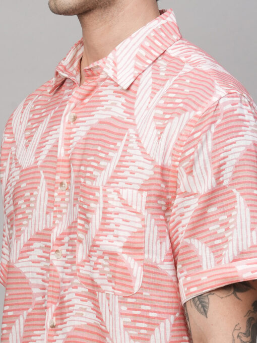 Men's Pink Lyocell Linen Regular Fit Printed Shirt - Image 7