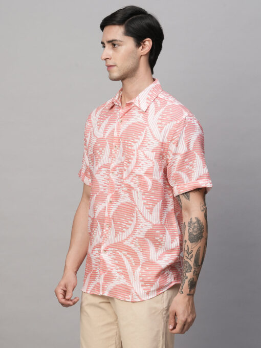 Men's Pink Lyocell Linen Regular Fit Printed Shirt - Image 8