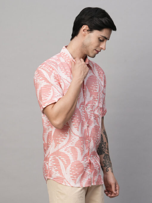 Men's Pink Lyocell Linen Regular Fit Printed Shirt - Image 9