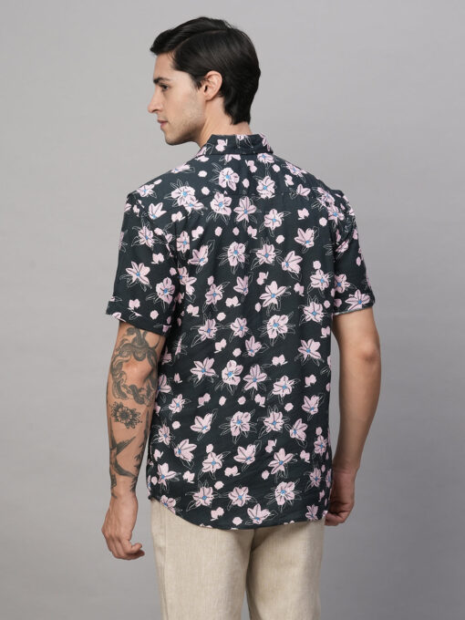 Men's Linen Blend Regular Fit Short Sleeve Printed Shirt - Image 6