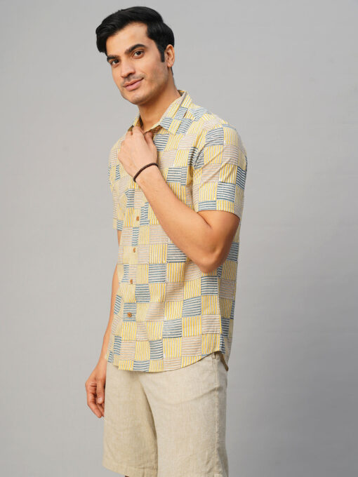 Men's Yellow Cotton Regular Fit Shirt - Image 2