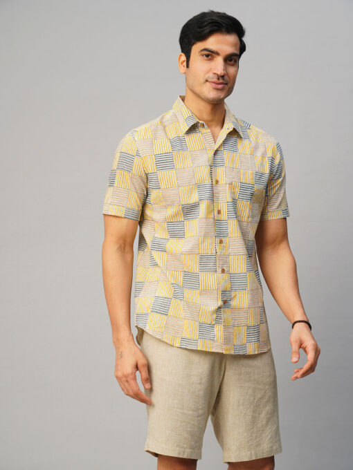 Men's Yellow Cotton Regular Fit Shirt - Image 3