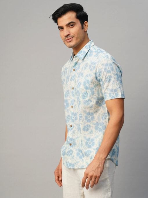 Men’s Cotton Hand Block Printed Regular Fit Blue Shirt - Image 4