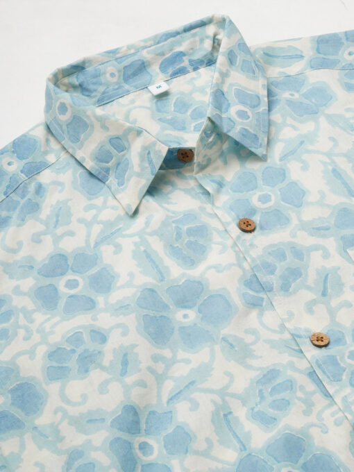 Men’s Cotton Hand Block Printed Regular Fit Blue Shirt - Image 9