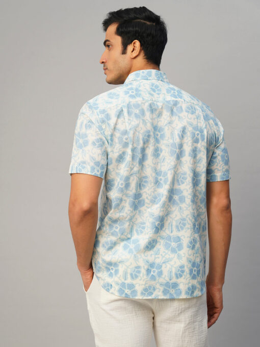 Men’s Cotton Hand Block Printed Regular Fit Blue Shirt - Image 6