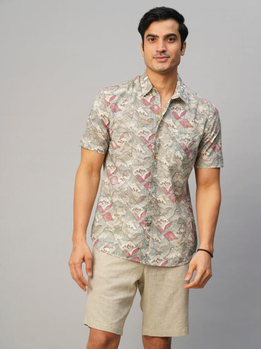 Men’s Cotton Hand Block Printed Regular Fit Grey Shirt - Image 3