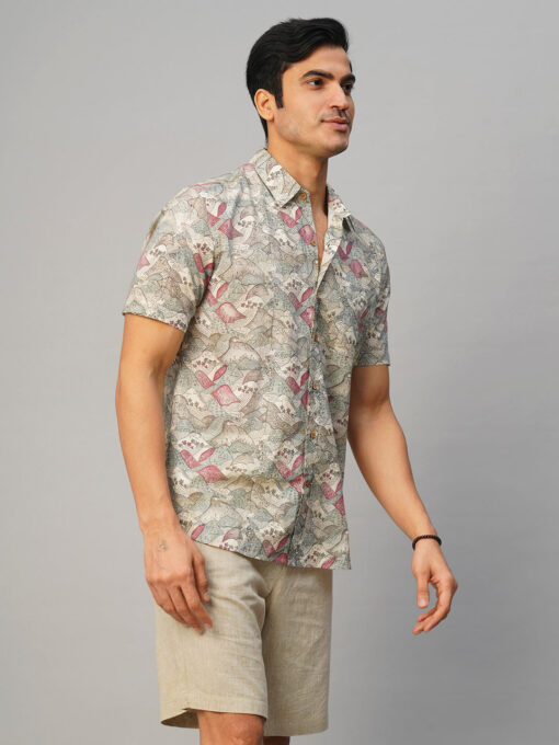 Men’s Cotton Hand Block Printed Regular Fit Grey Shirt - Image 5