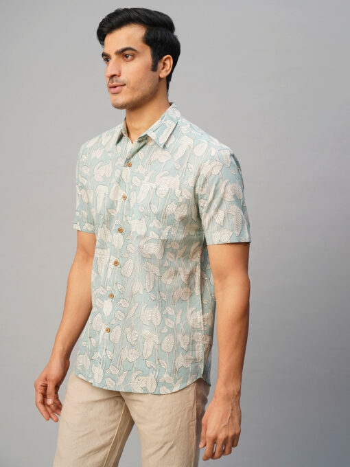 Men’s Cotton Hand Block Printed Regular Fit Grey Shirt - Image 3