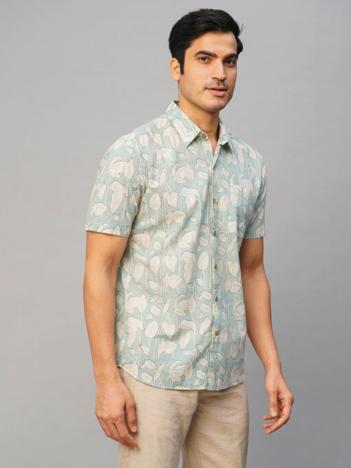 Men’s Cotton Hand Block Printed Regular Fit Grey Shirt - Image 4