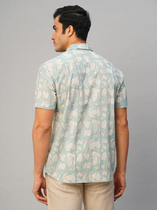 Men’s Cotton Hand Block Printed Regular Fit Grey Shirt - Image 5