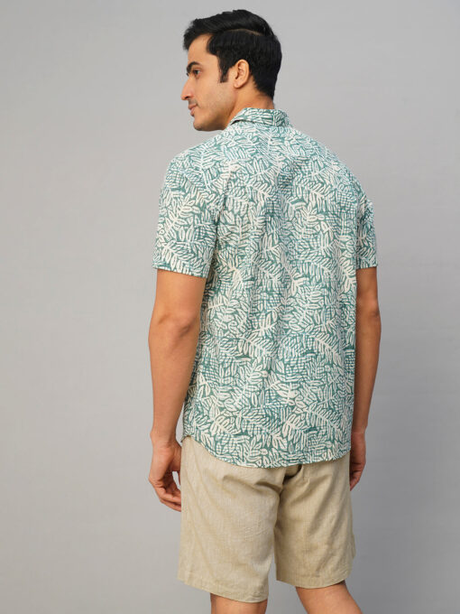 Men’s Cotton Hand Block Printed Regular Fit Green Shirt - Image 6