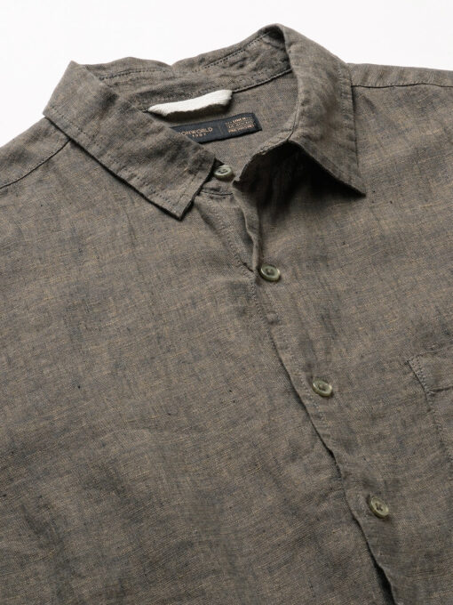 Men's Olive 100% Linen Regular Fit Shirt - Image 8