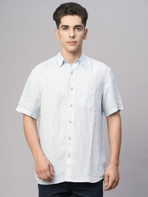 Men's Blue 100% Linen Regular Fit Shirt - Image 2