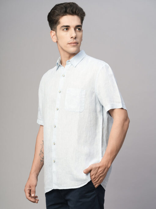 Men's Blue 100% Linen Regular Fit Shirt - Image 3