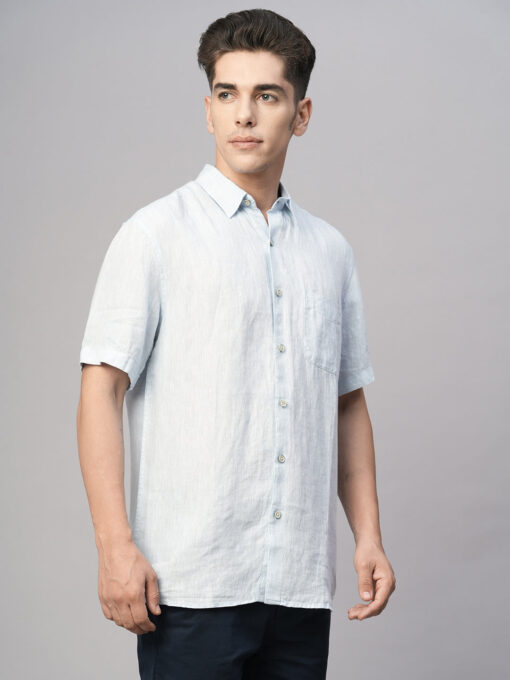 Men's Blue 100% Linen Regular Fit Shirt - Image 4