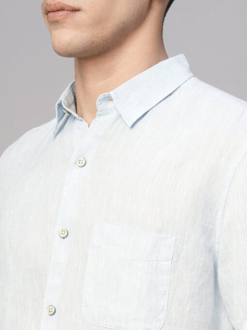 Men's Blue 100% Linen Regular Fit Shirt - Image 7