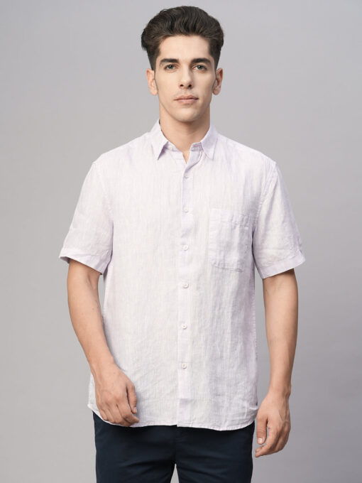 Men's Lilac 100% Linen Regular Fit Shirt - Image 2