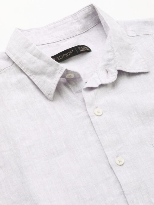 Men's Lilac 100% Linen Regular Fit Shirt - Image 8