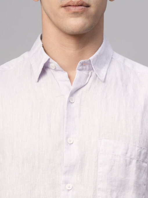 Men's Lilac 100% Linen Regular Fit Shirt - Image 6