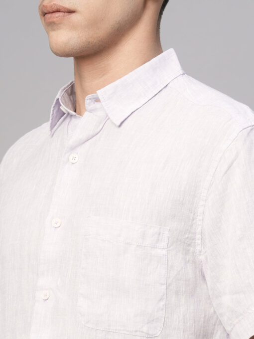 Men's Lilac 100% Linen Regular Fit Shirt - Image 7