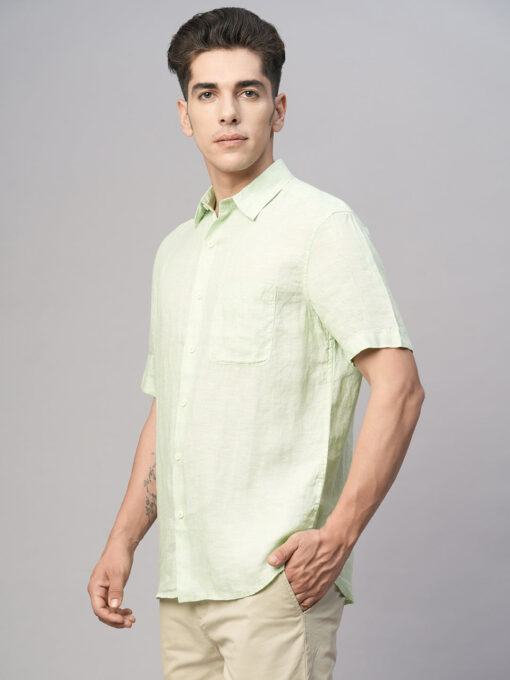 Men's Mint 100% Linen Regular Fit Shirt - Image 3