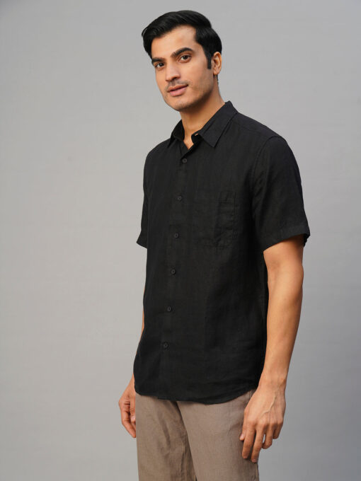 Men's Black 100% Linen Regular Fit Shirt - Image 3