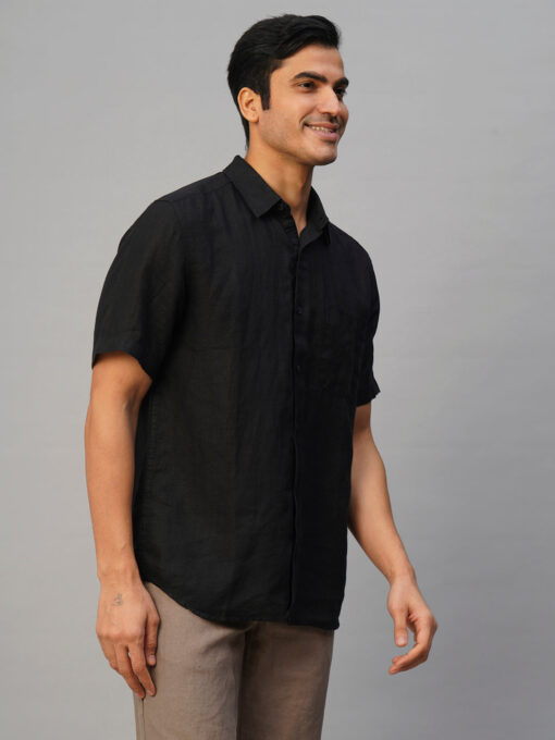 Men's Black 100% Linen Regular Fit Shirt - Image 4