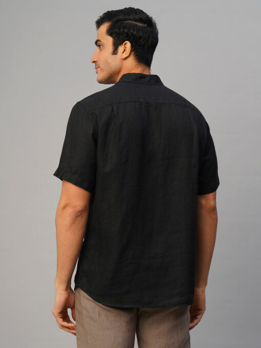 Men's Black 100% Linen Regular Fit Shirt - Image 5