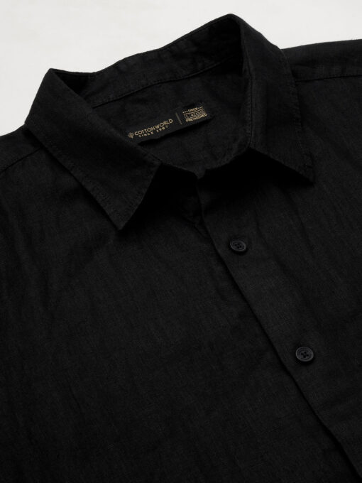 Men's Black 100% Linen Regular Fit Shirt - Image 8