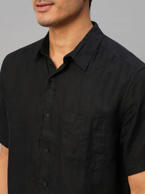 Men's Black 100% Linen Regular Fit Shirt - Image 7