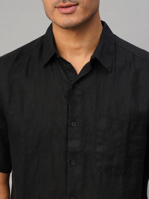 Men's Black 100% Linen Regular Fit Shirt - Image 6